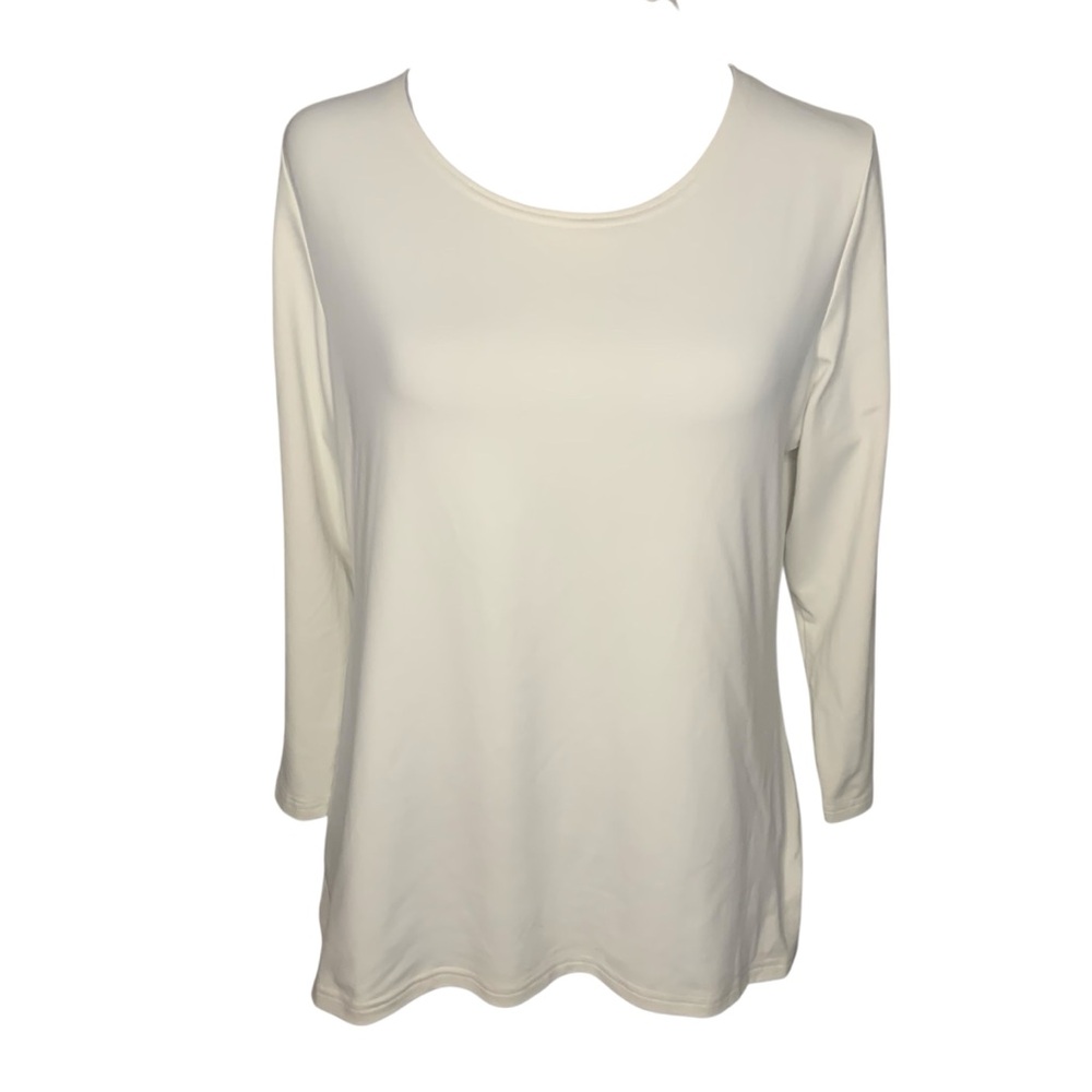 Sympli Women’s 12 Cream Longer Sleeve Stretchy Knit Casual Modest Mature Top
